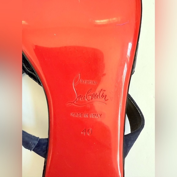 Christian Louboutin Dark Navy blue Choc lock flat calf ali embossed mules EU 40 - Picture 9 of 10